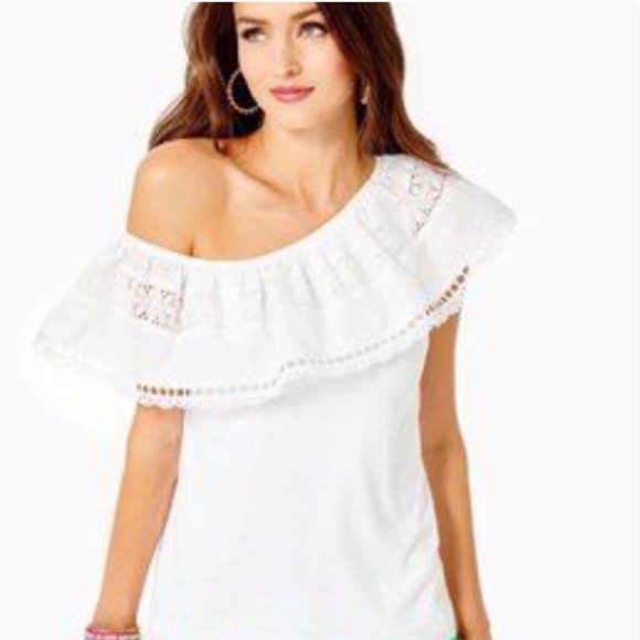 Lilly Pulitzer Tracee One Shoulder Blouse Top Eyelet Embroidered - Picture 2 of 8